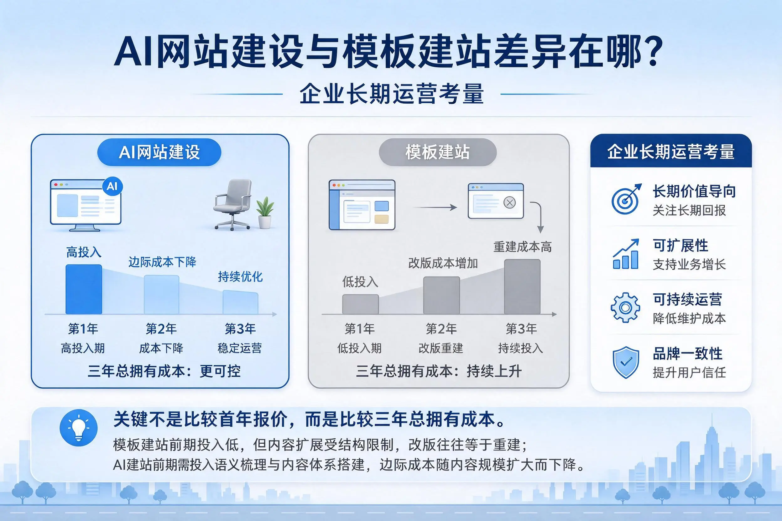 AI网站建设与模板建站差异在哪?萍乡企业长期运营考量
